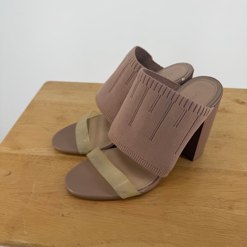 Zara Woman Block Heel Sandals Womens 40 Mauve Ribbed Knit Vinyl Mules Minimalist
